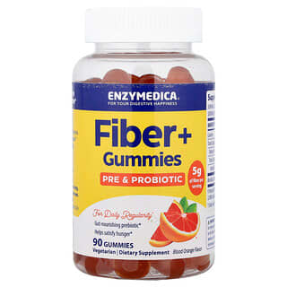 Enzymedica, Fiber+, жевательные таблетки с пребиотиками и пробиотиками, со вкусом красного апельсина, 90 жевательных таблеток