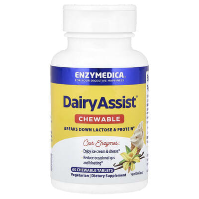Enzymedica, DairyAssist® Chewable Tablets, Vanilla, 60 Chewable Tablets
