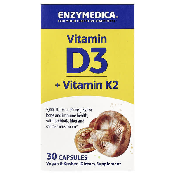 Enzymedica, Vitamin D3 + Vitamin K2, 30 Capsules — product photo 1