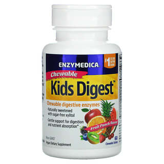 Enzymedica, キッズの食事サポート、チュアブル酵素、チュアブル60粒