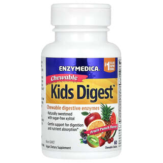 Enzymedica, Kids Digest, Ergänzungsmittel zur Unterstützung der Verdauung für Kinder, Fruchtpunsch, 60 Kautabletten