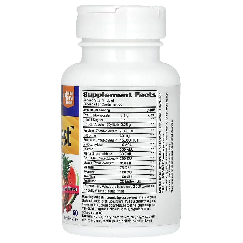 Купить Enzymedica, Kids Digest, жевательные ферменты для детей, со вкусом фруктового пунша, 60 жевательных таблеток