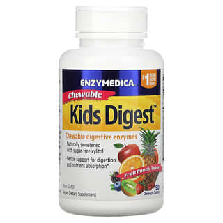 Enzymedica, Kids Digest, Enzimas digestivas masticables, Ponche de frutas, 90 tabletas masticables