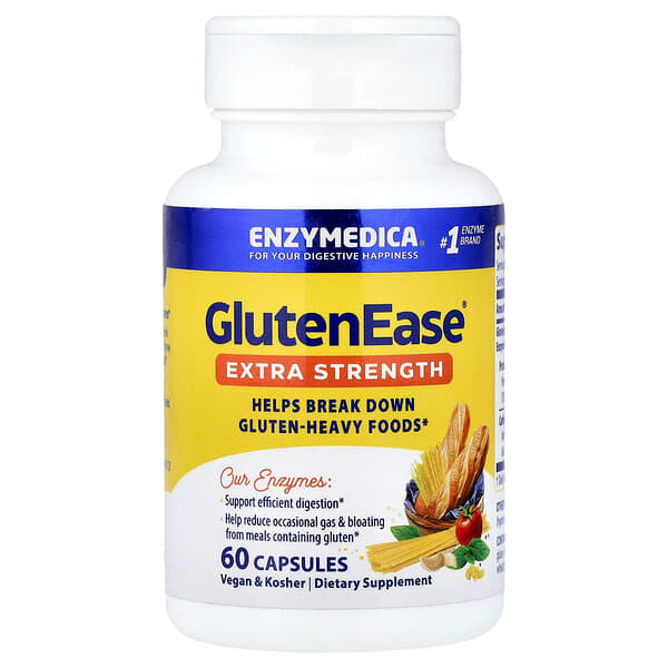 Enzymedica, GlutenEase®, Suplemento para favorecer la descomposición de panes, pastas y cereales, 60 cápsulas