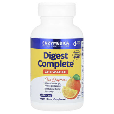 Enzymedica, Complete Digestive Chewable Tablets, Orange Flavor, 60 Tablets