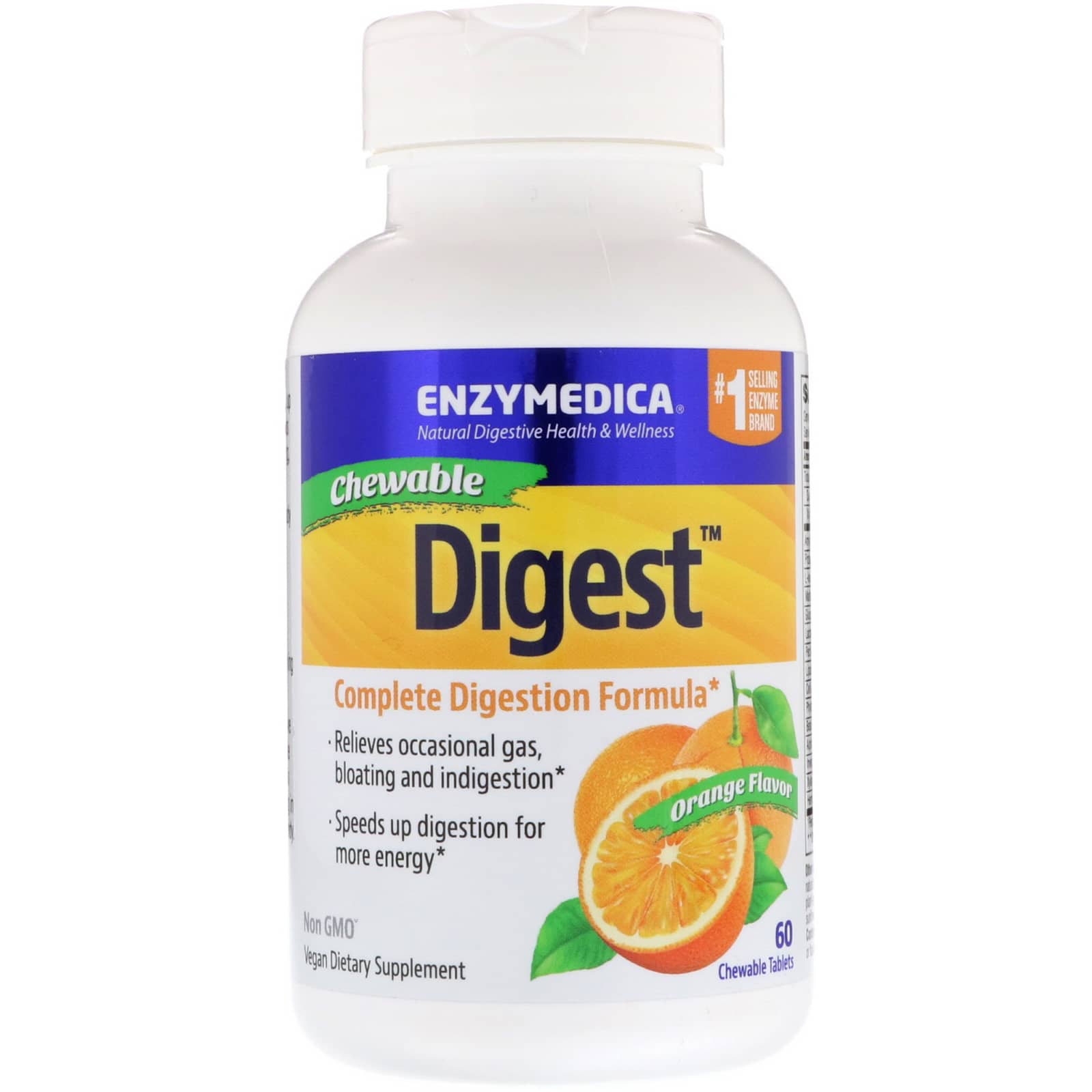 Enzymedica, Digest, Complete Digestion Formula, Orange, 60 Chewable Tablets