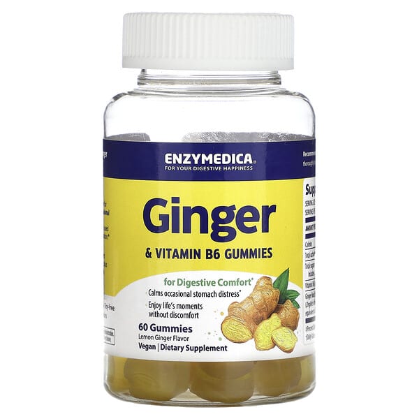 Enzymedica, Ginger & Vitamin B6, Lemon Ginger, 60 Gummies