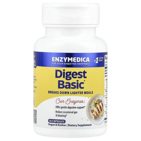 Enzymedica, Digest Basic, Formula Enzim Esensial, 30 Kapsul
