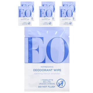 EO Products, Toallitas desodorantes refrescantes, Lavanda francesa calmante, 6 toallitas individuales