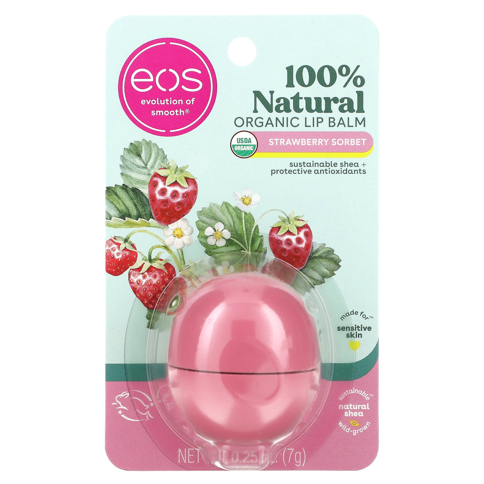 EOS, 100% Natural Organic Lip Balm, Strawberry Sorbet, 0.25 oz (7 g)