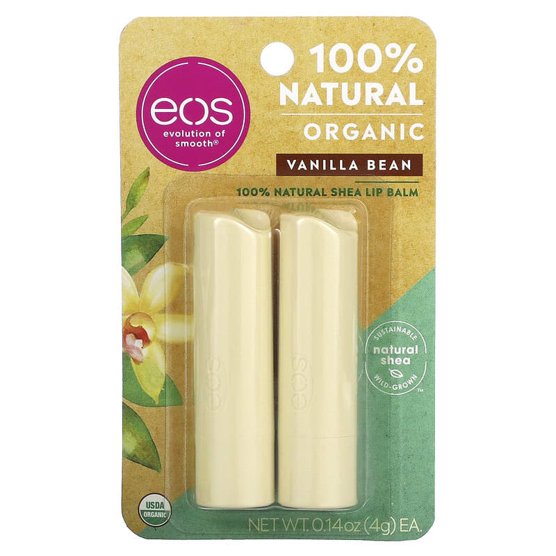 eos 100% Natural & Organic Lip Balm- Strawberry Sorbet, Dermatologist  Recommended for Sensitive Skin, All-Day Moisture, 0.14 oz, 2 Pack