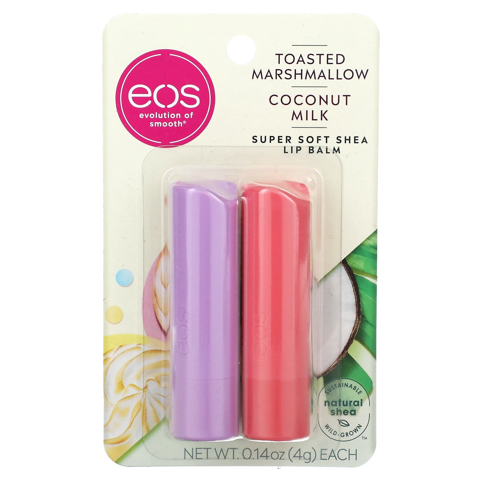EOS, Super Soft Shea Lip Balm, Toasted Marshmallow & Coconut Milk, 2