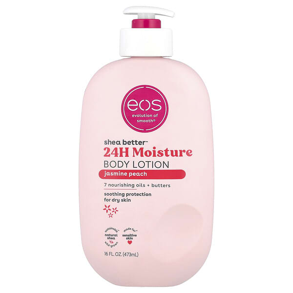 EOS, Shea Better™, 24H återfuktande bodylotion, jasminpersika, 473 ml