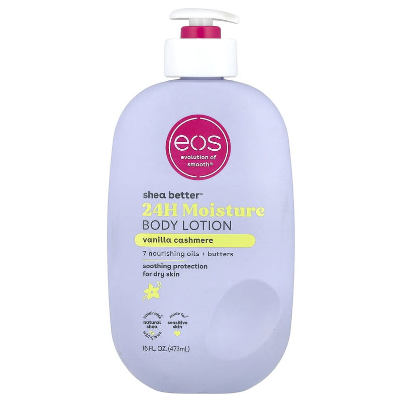 EOS, Shea Better™（シアベター）、24Hモイスチャーボディローション、バニラカシミヤ、473ml（16液量オンス）