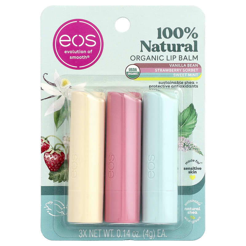 新品！eos オーガニックリップクリーム 100％ナチュラルオーガニックリップクリーム、バラエティーパック