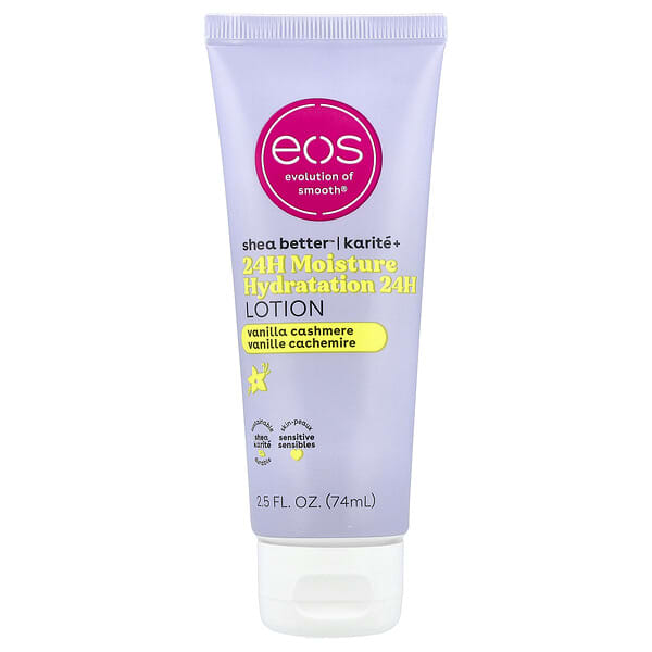 EOS, Shea Better™, 24시간 모이스처 하이드레이션 로션, 바닐라 캐시미어, 74ml(2.5fl oz)