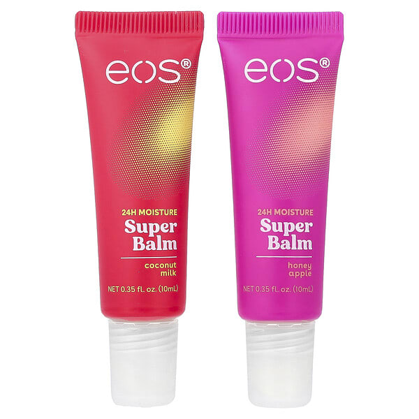 EOS, 24H 모이스처 슈퍼 밤, 코코넛 밀크 & 허니 애플, 2팩, 각 10ml(0.35fl oz)