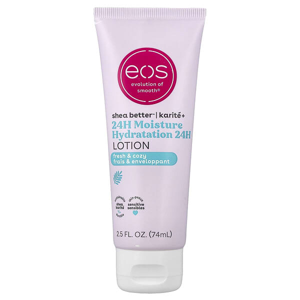 EOS, Shea Better™，24 小时保湿乳，清新温暖，2.5 液量盎司（74 毫升）