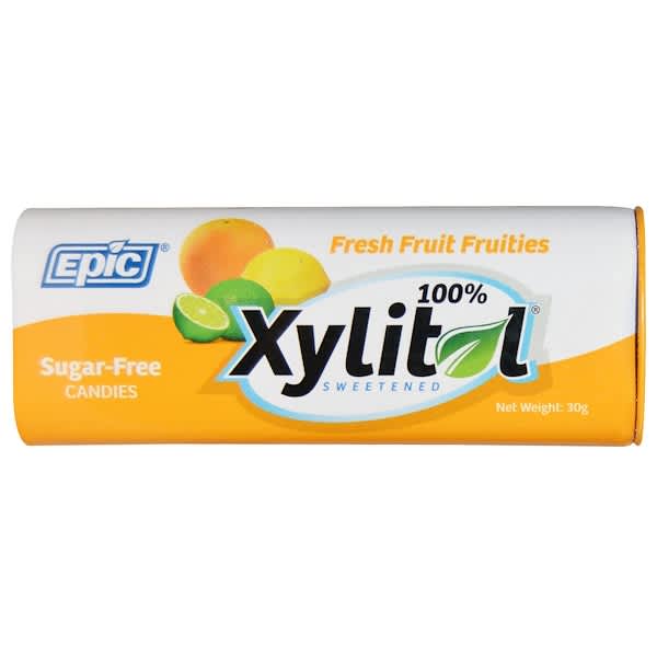 Epic Dental, 100％Xylitol（キシリトール）甘味料使用、フレッシュフルーツフルーティ、キャンディー、糖類ゼロ、30g