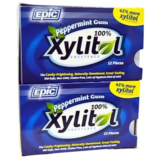 Epic Dental, 100% Xylitol Sweetened, Peppermint Gum, 12 - Twelve Piece Packages