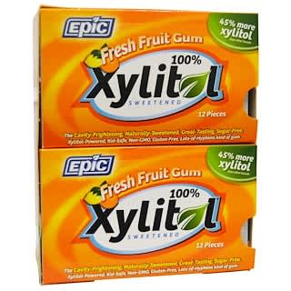 Epic Dental, 100% Xylitol Sweetened, Fresh Fruit Gum, 12 - Twelve Piece Packages
