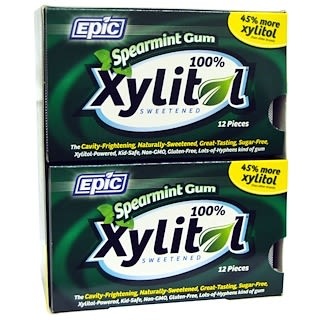 Epic Dental, 100% Xylitol Sweetened, Spearmint Gum, 12 - Twelve Piece Packages