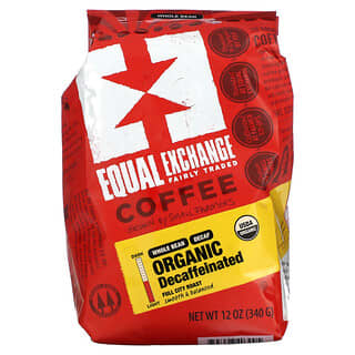 Equal Exchange, オーガニック、コーヒー、カフェインレス、フルシティロースト、全豆、340g（12オンス）
