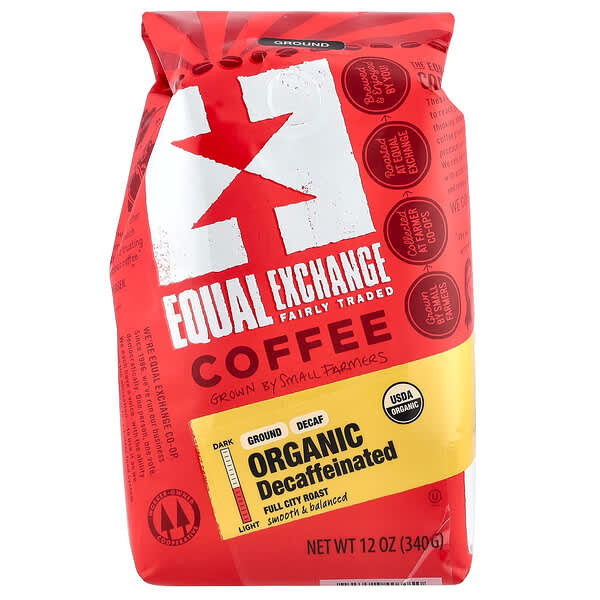 Equal Exchange, 유기농 커피, 분쇄 커피, 풀 시티 로스트, 디카페인, 340g(12oz)