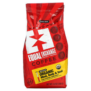 Equal Exchange, قهوة عضوية، العقل والجسم والروح، الحبوب الكاملة، تحميص متوسط، 12 أونصة (340 جم)