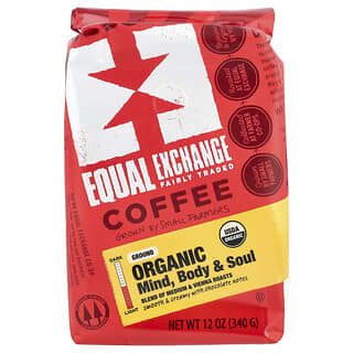 Equal Exchange, Café moulu biologique, Esprit corps et âme, Torréfaction moyenne et viennoise, 340 g