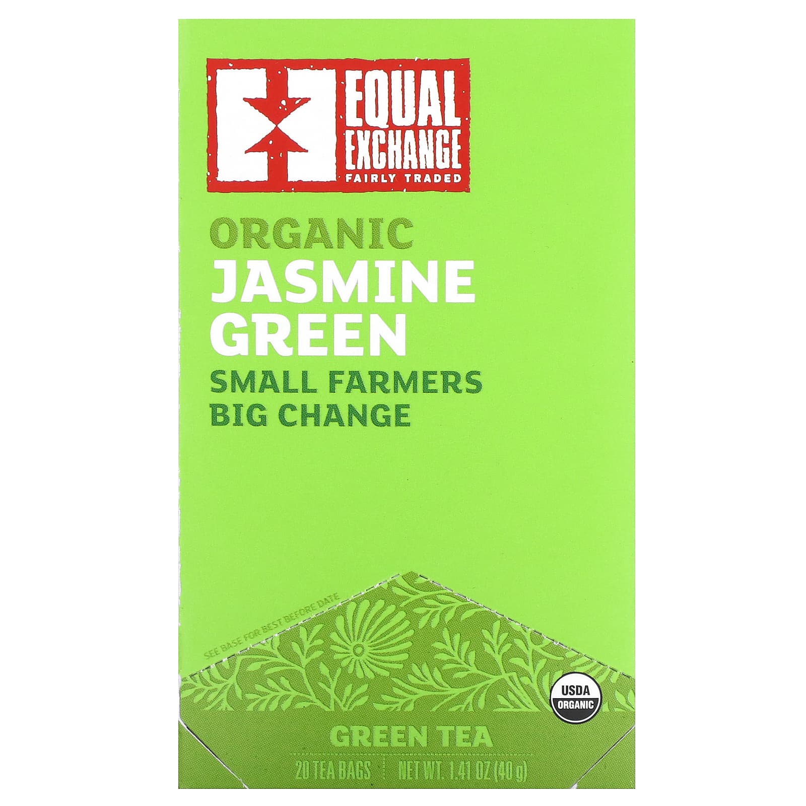 Equal Exchange, Organic Jasmine Green, Green Tea, 20 Tea Bags, 1.41 oz