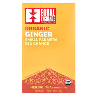 Equal Exchange, Gengibre Orgânico, Chá de Ervas, Sem Cafeína, 20 Saquinhos de Chá, 30 g (1,05 oz)