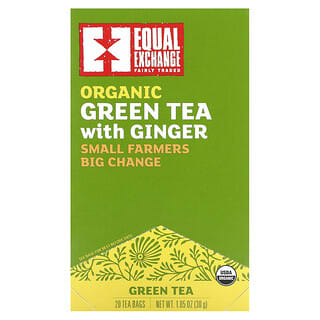 Equal Exchange‏, תה ירוק אורגני עם ג'ינג'ר, 20 שקיקי תה, 30 גרם (1.05 אונקיות)
