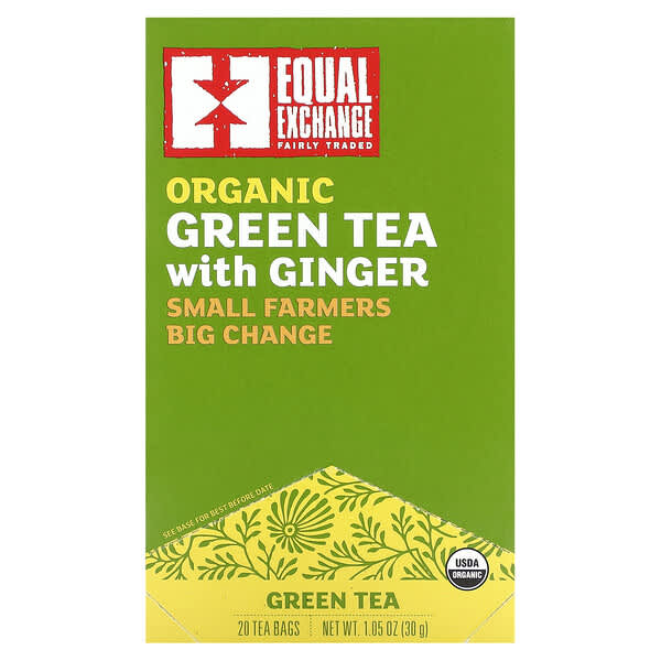 Equal Exchange, 有機生薑綠茶，20 袋裝，1.05 盎司（30 克）