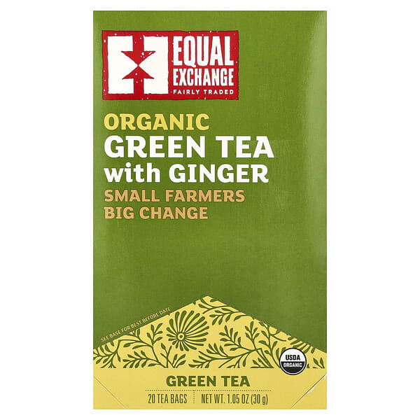 Equal Exchange, 유기농 녹차, 생강 함유, 티백 20개, 30g(1.05oz)