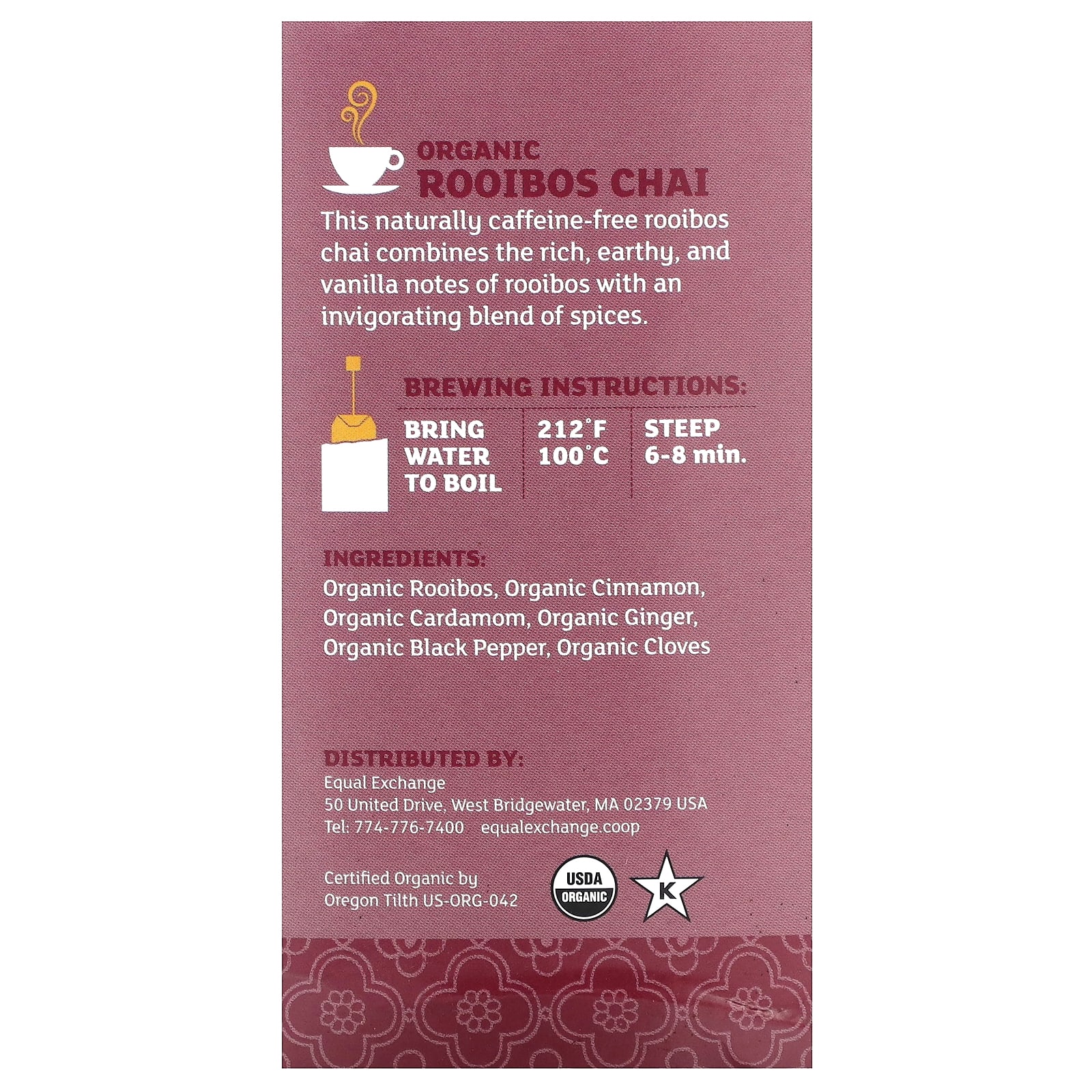 Equal Exchange, Organic Rooibos Chai, Herbal Tea, CaffeineFree, 20 Tea