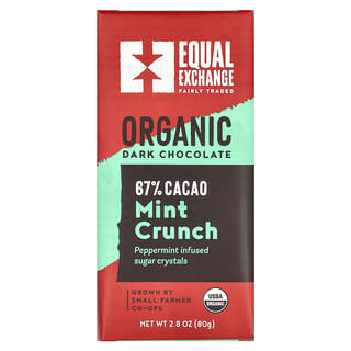 Equal Exchange, 有機黑巧克力，薄荷脆，67% 可可，2.8 盎司（80 克）