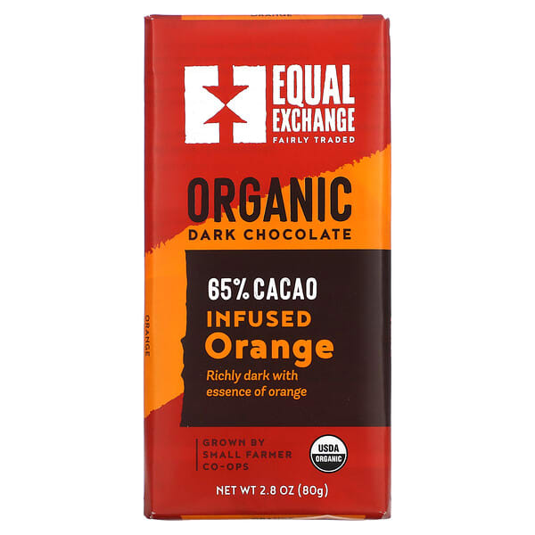 Equal Exchange, 유기농 다크 초콜릿, 인퓨즈드 오렌지, 카카오 65, 80g(2.8oz)