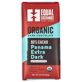 Equal Exchange, органический темный шоколад, панама, экстрачерный, 80% какао, 80 г (2,8 унции)