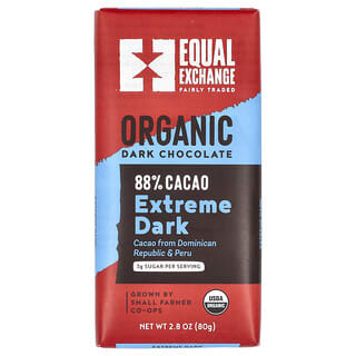 Equal Exchange, 有機，黑巧克力，極黑，88% 可可，2.8 盎司（80 克）