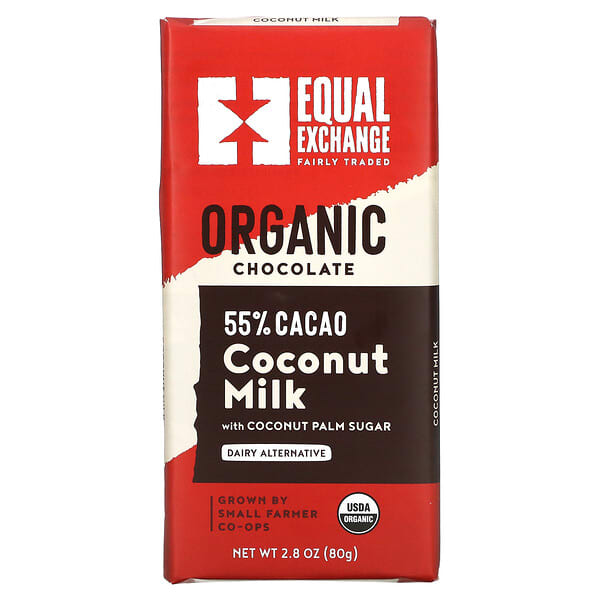 Equal Exchange, オーガニックチョコレート、ココナッツミルク＆ココナッツパームシュガー、カカオ55％、80g（2.8オンス）