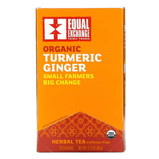Equal Exchange, Tisane au curcuma biologique et au gingembre, Sans caféine, 20 sachets de thé, 36 g