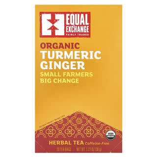Equal Exchange, Tisane de gingembre et de curcuma biologique, Sans caféine, 20 sachets de thé, 36 g