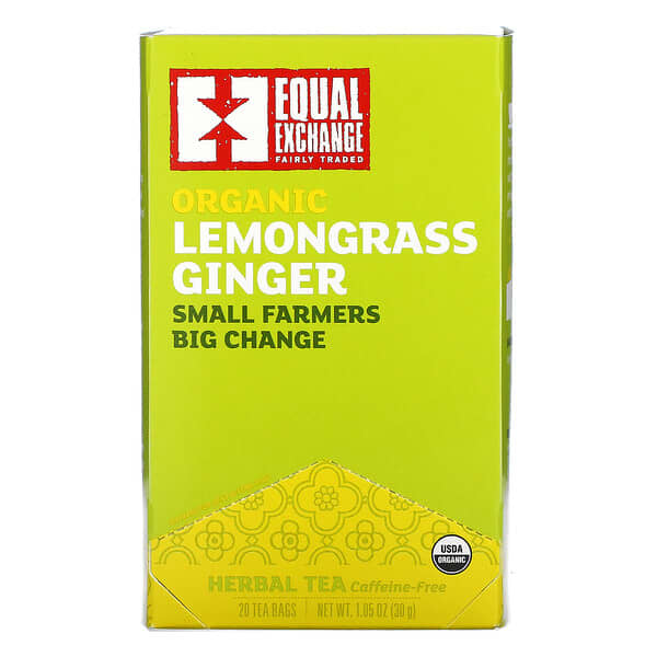 Equal Exchange, Té de hierbas de limoncillo y jengibre orgánico, Sin cafeína, 20 bolsitas de té, 30 g (1,05 oz)