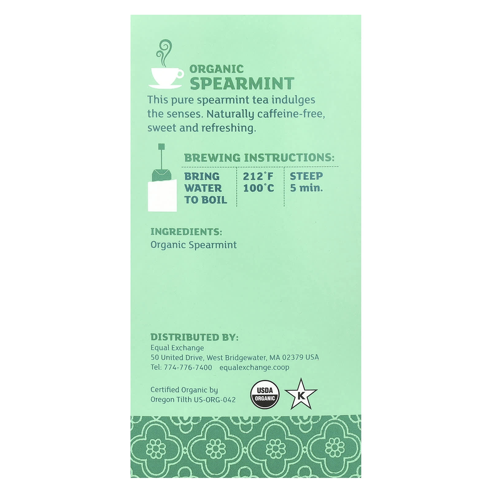Equal Exchange, Organic Spearmint Herbal Tea, CaffeineFree, 20 Tea Bags, 0.99 oz (28 g)