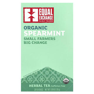 Equal Exchange, Té de hierbas de menta verde orgánica, Sin cafeína, 20 bolsitas de té, 28 g (0,99 oz)