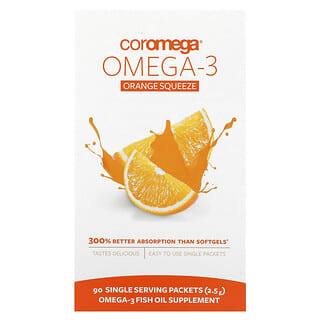 Coromega (كوروميغا)‏, أوميجا-3، عصير البرتقال، 90 كيس، وزن الكيس (2.5 جم)