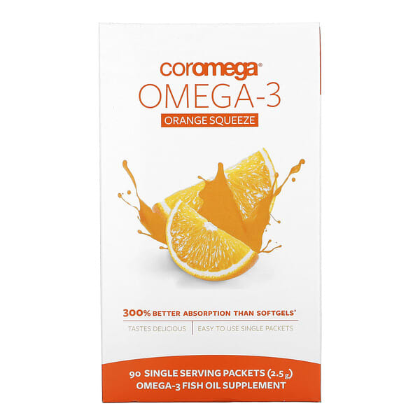 Coromega, Omega-3 Orange Squeeze, 90 Packets, 2.5 g Each