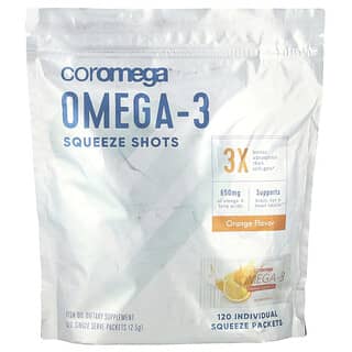 Coromega, Omega-3, Squeeze Shots, Orange , 120 Single Serve Packets, (2.5 g) Each