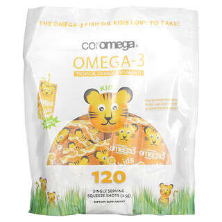 Coromega, Kids, Omega-3, Tropical Orange + Vitamin D, 120 Single Serving Squeeze Shots, 2.5 g Each